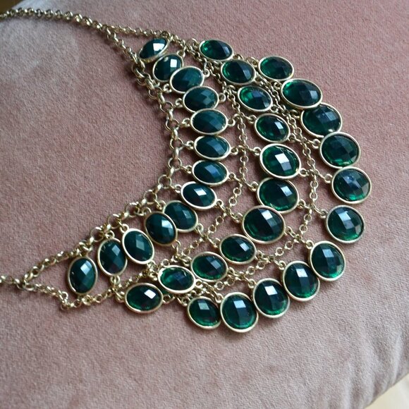 Classic Green Gemstone Bib Statement Necklace - Picture 2 of 8